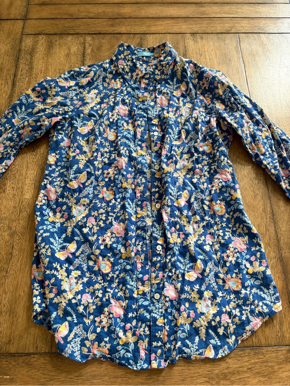 J. McLaughlin Navy Blue Floral Button-Front Blouse